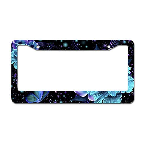UTF4C Car License Plate Frame - Artistic Blue Butterfly Flower Purple Sparkles Chrome License Plate Frame Metal Auto Tag Holder Frame Cover - 12inchX6inch for Universal Cars UTF4C Car License Plate Frame - Artistic Blue Butterfly Flower Purple Sparkles Chrome License Plate Frame Metal Auto Tag Holder Frame Cover - 12inchX6inch for Universal Cars
