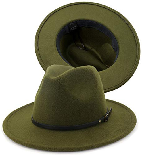 Womens Belt Buckle Jazz Fedora Hat Classic Wide Brim Jazz Panama Hat Belt Buckle Wool Fedora Hat?Olive-Green? Womens Belt Buckle Jazz Fedora Hat Classic Wide Brim Jazz Panama Hat Belt Buckle Wool Fedora Hat?Olive-Green?