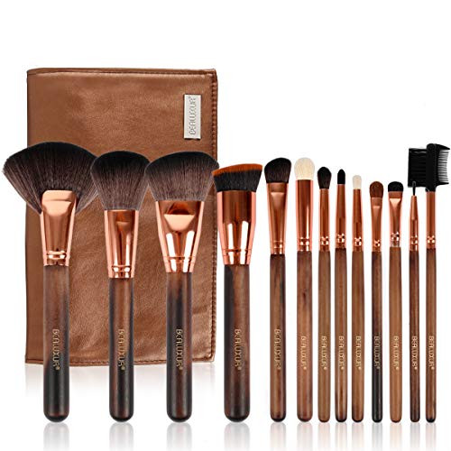 Makeup Brush Set- 13pcs Makeup Brushes Premium Synthetic Bristles Powder Foundation Blush Contour Concealers Lip Eyeshadow Brushes Kit -005 Wooden handle-