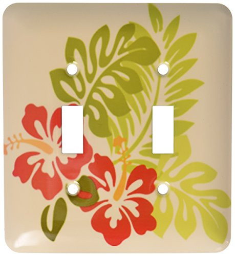 3dRose lsp_41559_2 Double Toggle Switch with Hawaiian Hibiscus and Leaves Print