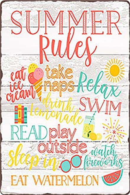 ICRAEZY Summer Rules Eat Ice Cream Tin Sign Retro Art Home Bar Garage Cafe Shop Wall Decor Metal Plaque 8x12 Inch