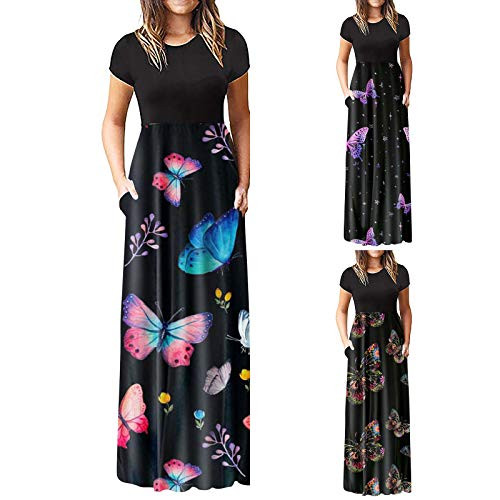 Womens Summer Dresses-Women's Short Sleeve Loose Floral Maxi Dresses Casual Long Dresses with Pockets Beach Sundresses Purple Womens Summer Dresses-Women's Short Sleeve Loose Floral Maxi Dresses Casual Long Dresses with Pockets Beach Sundresses Purple