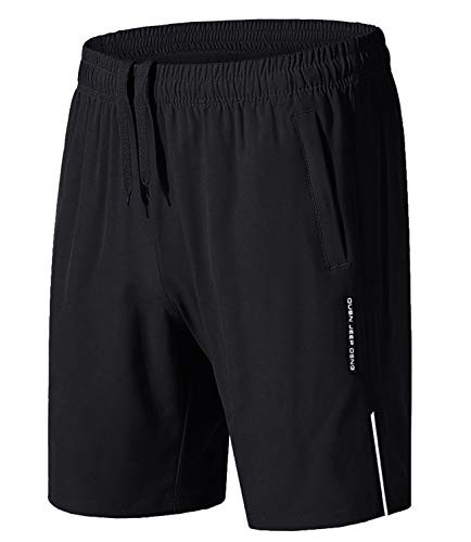KEFITEVD Casual Shorts for Men Big and Tall Workout Shorts Active Shorts Men Training Shorts with Zipper Pockets Black