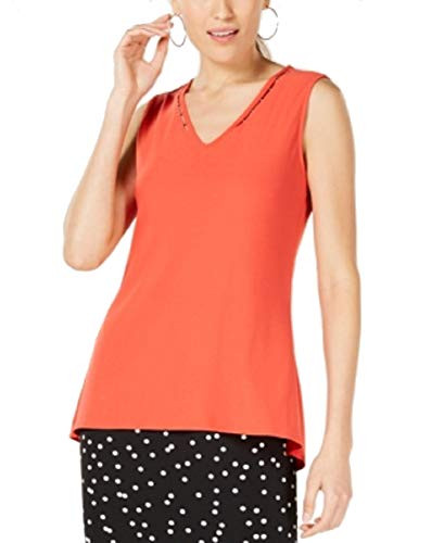 Alfani Womens Beaded V-Neck Tank Top Orange XL