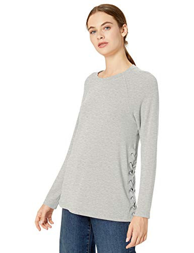 Jack by BB Dakota Junior's Laces Out Brushed Knit Tunic with Side lace up- Light Heather Grey- Small