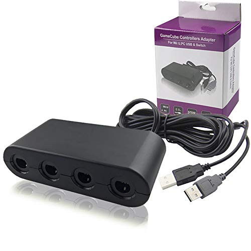 Ssgamer Wii U Gamecube Controller Adapter, Super Smash Bros Gamecube Adapter for Wii U, PC, Switch, 4 Port Black (Improved Version)