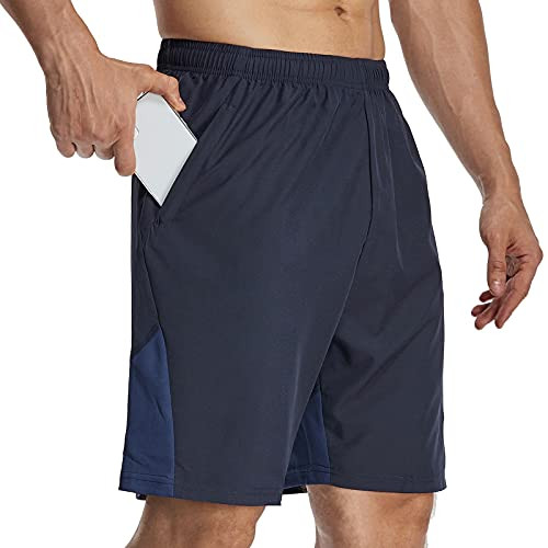 BTAPARK 7'' Workout Shorts for Men Basketball Gym Running Shorts Quick Dry Athletic Casual Jogger Shorts with Zip Pockets Dark Blue
