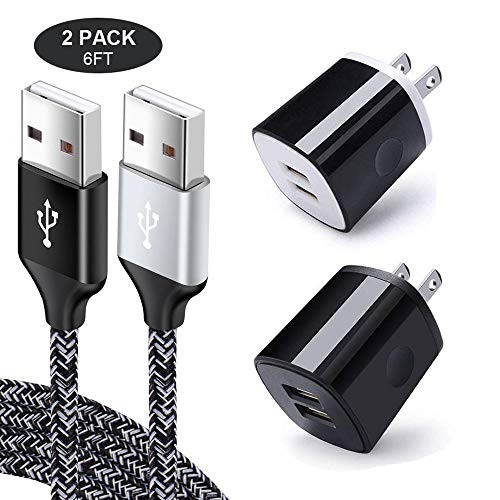 Charging Block, Android Charger Cords, Cebkit 2Pack 6FT Fast Charge Micro USB Cable with 2 Pack 2.1A Dual USB Wall Plug Box Compatible Galaxy S6 S7 Edge, S6 S7 Active, J3 J7 prime, LG Phoenix 3/2 plus