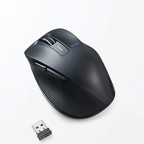 ELECOM Dr.EXG Wireless Mouse 2.4GHz 5 Buttons BlueLED Less Click Noise Mouse/Ergonomic Design/Back Forward Button 2000 DPI Gaming / Medium - Black -M-XGM10DBSBK-US-