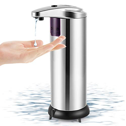 MiKoSoRu Soap Dispenser- Touchless Automatic Soap Dispenser- Infrared Motion Sensor Stainless Steel Hands Free Soap Dispenser with Waterproof Base- Suitable for Bathroom Kitchen Restaurant
