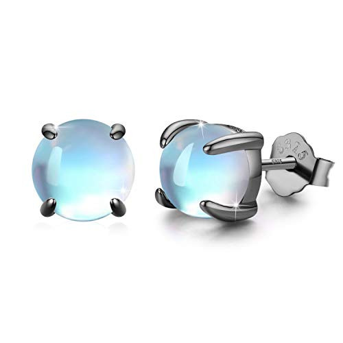 Moonstone Earrings 925 Sterling Silver Round Synthetic Moonstone Stud Earrings Moonstone Jewelry for Women Hypoallergenic Earrings for Sensitive Ears -D-Black- 6- Moonstone Earrings 925 Sterling Silver Round Synthetic Moonstone Stud Earrings Moonstone Jewelry for Women Hypoallergenic Earrings for Sensitive Ears -D-Black- 6-