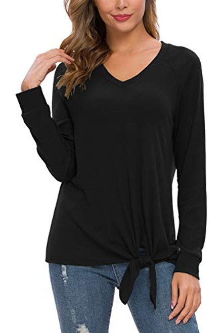 POKWAI Women's Fall V-Neck Long Sleeve Casual Twist Knot Shirts Tunic Tops Blouse-Black Small- POKWAI Women's Fall V-Neck Long Sleeve Casual Twist Knot Shirts Tunic Tops Blouse-Black Small-