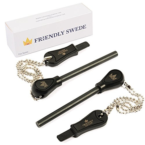 The Friendly Swede Fire Starter for Survival - Ferro Rod Fire Starter Sticks- Easy Grip Flint and Steel Striker for Camping and Emergency -2 Pack-