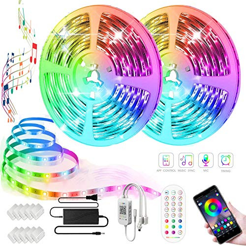 50FT LED Strip Lights- RGB Light Strip Bluetooth Control Music Sync Color Changing LED Strip Lights Kits- Smart LED Lights for Bedroom Home Party Decoration-APPPlusRemotePlus3 Button Control-