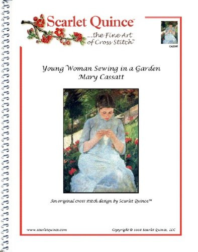 Scarlet Quince CAS006 Young Woman Sewing in a Garden by Mary Cassatt Counted Cross Stitch Chart- Regular Size Symbols