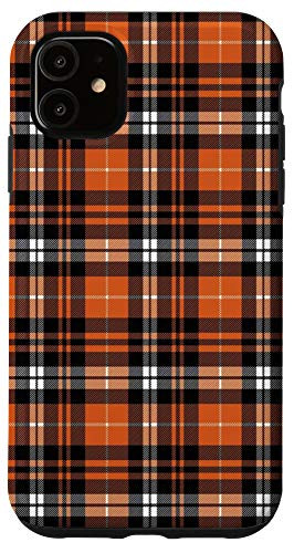iPhone 11 Black and Orange Plaid Case Halloween Fall Autumn Pumpkins Case