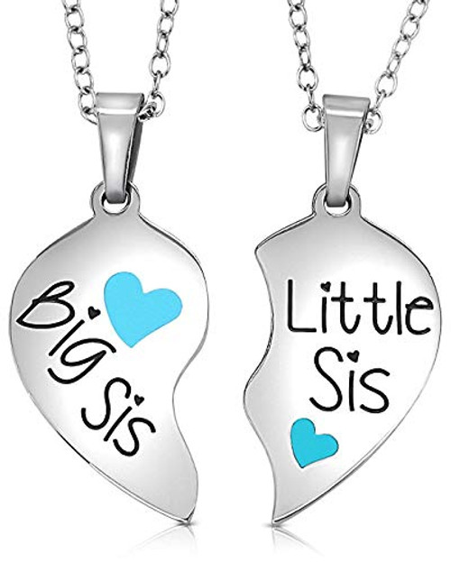Girls- Teens- Tweens Big Sis  and  Lil Sis Gifts Easter Basket Fillers/Stuffers Jewelry Heart Necklace Set- 2 Sister Necklaces for Teens  and  Girls Big  and  Little Sisters Love Jewelry Presents Daughters- Granddaughters- Twins- Granddaughter Birthd
