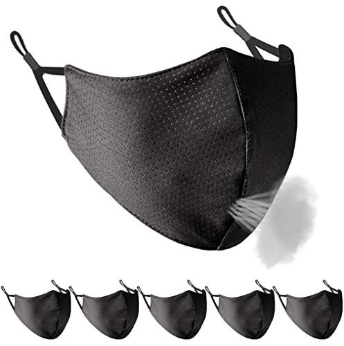Borgasets Face Mask Reusable for Men Women Youth Black Adjustable Breathable Comfort Sport Mask Full Washable Safety Exercise Face Masks for Home Office Work Outdoors -Black 5 Pack-