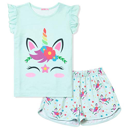 CHILDRENSTAR Girls Unicorn Pjs Pajama Sets Kids Summer Cotton Sleepwear Mint Green-Size 6 7 CHILDRENSTAR Girls Unicorn Pjs Pajama Sets Kids Summer Cotton Sleepwear Mint Green-Size 6 7