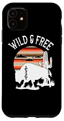 iPhone 11 Wild  and  Free Western Orange Brown Bison desert Cactus Serape Case