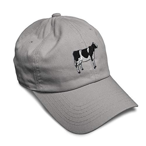 Soft Baseball Cap Holstein Cow Embroidery Animals Farm  and  Domesticated Twill Cotton Dad Hats for Men Women Buckle Closure Light Grey Design Only