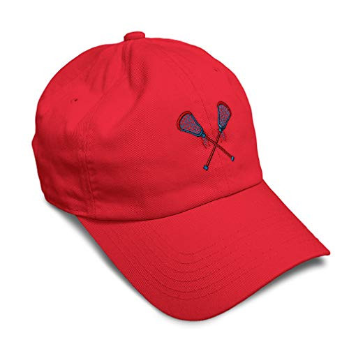 Soft Baseball Cap Men's Lacrosse Sticks Embroidery Sports Twill Cotton Dad Hats for Men  and  Women Buckle Closure Red Design Only