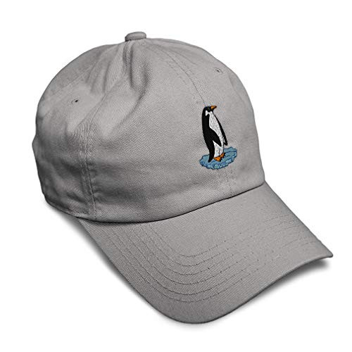 Soft Baseball Cap Penguin B Embroidery Animals Ocean  and  Sea Life Twill Cotton Dad Hats for Men Women Buckle Closure Light Grey Design Only