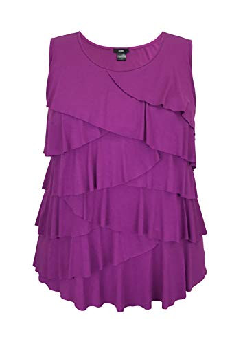 LEEBE Women's Plus Size Crew Neck Ruffle Top -1X-5X- -3X- Summer Purple Tank-
