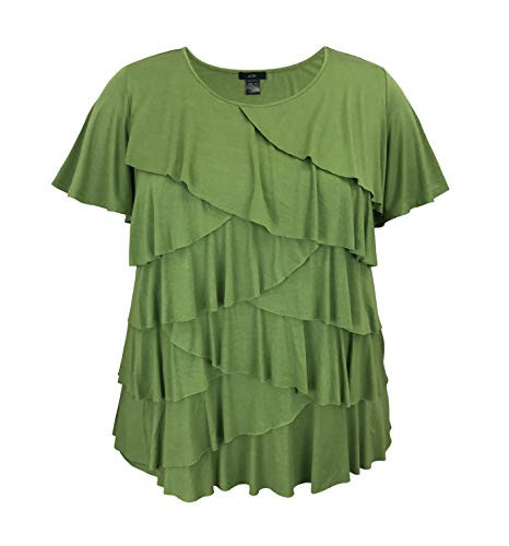 LEEBE Women's Plus Size Crew Neck Ruffle Top -1X-5X- -3X- Green-