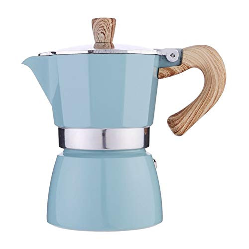 MERIGLARE 3Cups/6Cups Classic Stovetop Espresso Maker Espresso Cup Moka Pot Espresso Maker Stovetop Espresso Maker for Great Flavored Strong Espresso - Lake Blue 150ml