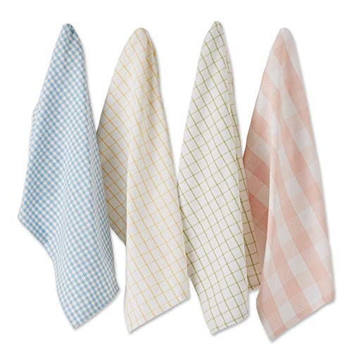 DII Everyday Kitchen Collection Assorted Dishtowel Set- 18x28- Garden Plaids 4 Piece
