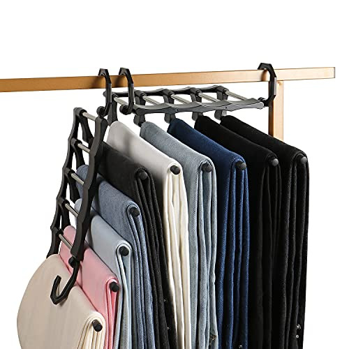 Rhinoceros Pants Hangers Space Saving- Hangers for Jeans Multifunctional Pants Rack Space Saver Closet Organization Scarf Hangers Leggings Trousers Jean Organizer -Black- 2 Pack-