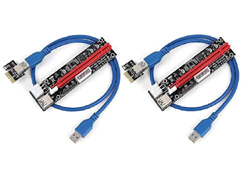 Osprey 2 Pack PCIE Riser Adapter Card for Crypto Mining 16X to 1X -6pin/ MOLEX/SATA Powered- with LED Riser Adapter Plus 60cm USB 3.0 Cable -GPU Ethereum Mining-