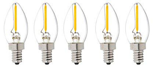 Bulbright 5PACK LED Filament Bulb Candelabra C7 1W LED Filament Candle Bulb- E12 Base- Warm White 2700K- LED Mini Bulb Night Light 10W Equivalent- 110-120VAC -1-
