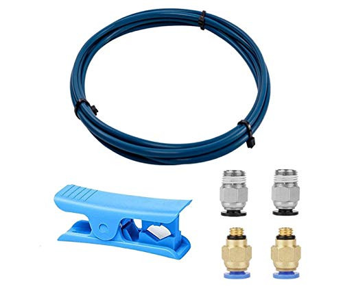 Capricorn 2M PTFE Bowden Tubing for 1.75mm Filament with PTFE Teflon Tube Cutter Plus Upgraded PC4-M6 and PC4-M10 Pneumatic Fittings