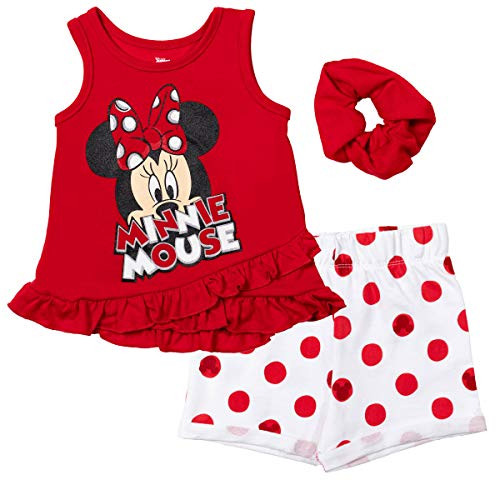 Disney Minnie Mouse Toddler Girls Crossover T-Shirt French Terry Shorts Set Red 3T
