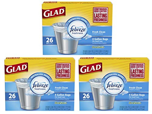 Glad Small Garbage Bags with Odor Shield- 4 Gallon 26 bags -Pack of 3-