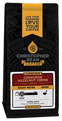 Christopher Bean Coffee Flavored Whole Bean Coffee, Cinnamon Hazelnut Cream, 12 Ounce
