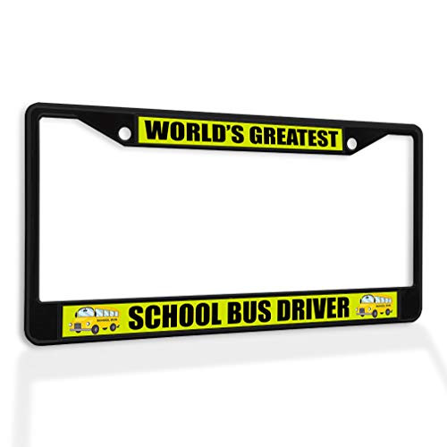 Fastasticdeals Metal Insert License Plate Frame World's Greatest School Bus Driver Weatherproof Car Accessories Black 2 Holes Solid Insert