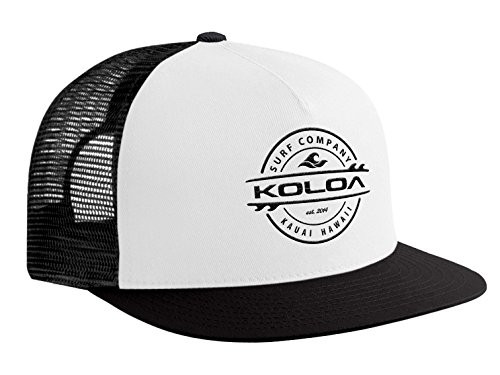Koloa Surf Thruster Logo Mesh Back Trucker Hat in White with Black Mesh and Black Logo