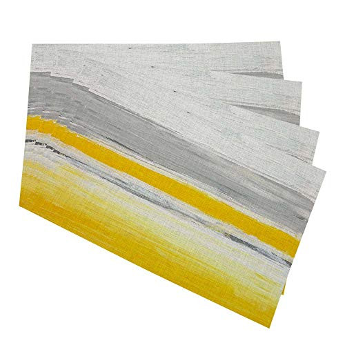 HOSNYE Dusk Placemats Table Mats Set of 4 Grey and Yellow Abstract Art Painting Place Mats for Dining Table 12 x 18 Inch Cotton Linen for Home Kitchen