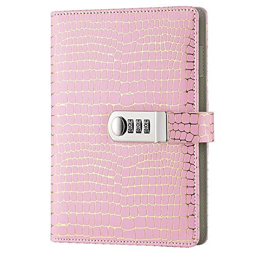 ARRLSDB Password Notebook with Lock- A5 Size PU Leather Combination Lock Diary Password Journal Locking Student Handbook Notepad and Journal Diary -Pink-