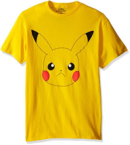 Pokemon Men's Pikachu Big Face Short Sleeve T-Shirt- Yellow Large