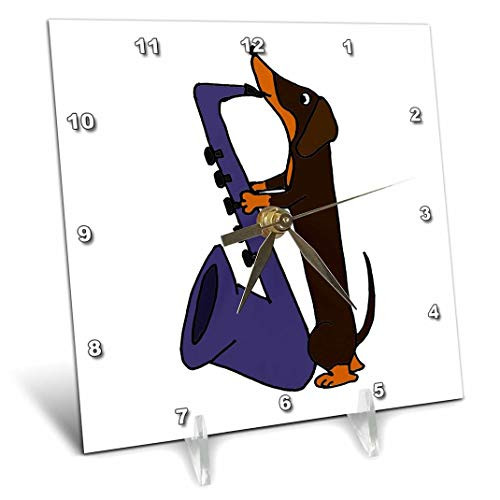 3dRose Funny Dachshund Dog Playing Saxophone - Desk Clock, 6 by 6-Inch (dc_196087_1)