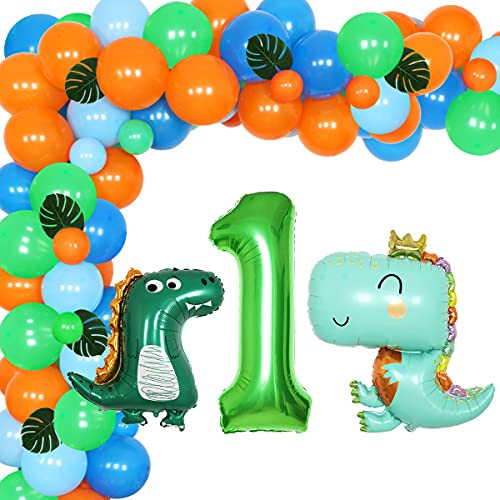 Dinosaur 1st Birthday Decorations for Boys Girls Green and Blue Dinosaur Balloon Garland Arch Kit Dinosaur Themed Party Decoration Supplies Dino Party Decorations Set for First Birthday Party -1st-