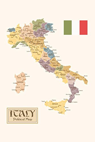 Political Map of Italy Regions Provinces States Flag Vintage Style Laminated Dry Erase Sign Poster 24x36