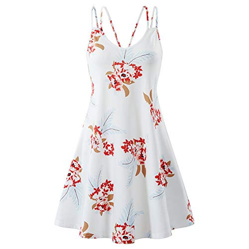 ZABERRY Mini Dress for Women White Casual Dresses for Women White Flowy Dress White Summer Dresses White-Floral Medium