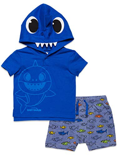 Pinkfong Baby Shark Baby Boys French Terry Short Sleeve Hoodie  and  Shorts Set Blue 18 Months