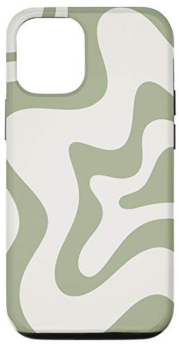 iPhone 12/12 Pro Retro Liquid Swirl Abstract Aesthetic Pattern Sage Green Case