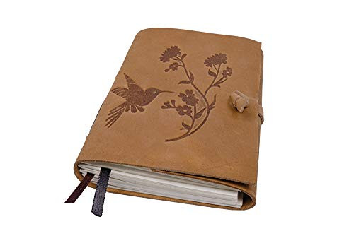Leather Journal Bird  and  Flower Engraved Leather Bound Writing Journal for Women  and  Men Unlined Journals for Women- Leather Bound Notebook Unruled Journal  and  Diary